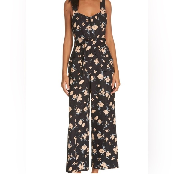 Rebecca Taylor Daniella Floral Linen blend Cropped Waist Tie Jumpsuit spring - Picture 2 of 7